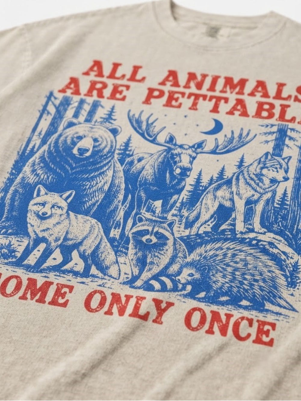 Comfort Colors 'All Animals Are Pettable' Tee - Ivory , Blue, Red - Picture 2 of 2